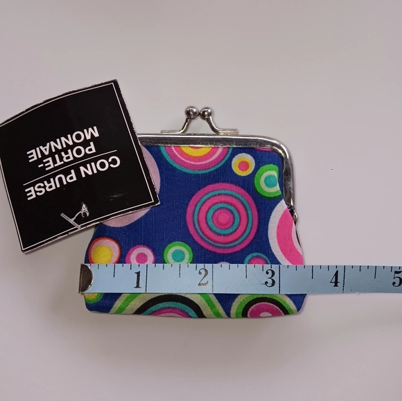 New Greenbriar International Coin Purse Circles Retro Blue Pink Green Silver - Picture 3 of 5